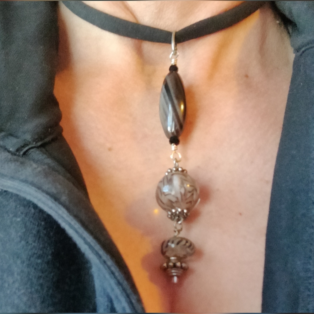 ⭐3 For $21⭐Elegant Black and Marble Pendant Necklace